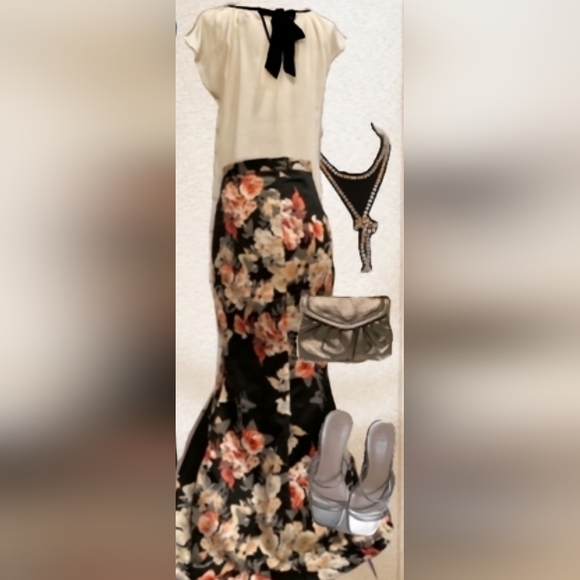 "Prom-Formal-Ball" Floral Print Floor-Length Mermaid Skirt size 1 - Picture 16 of 16